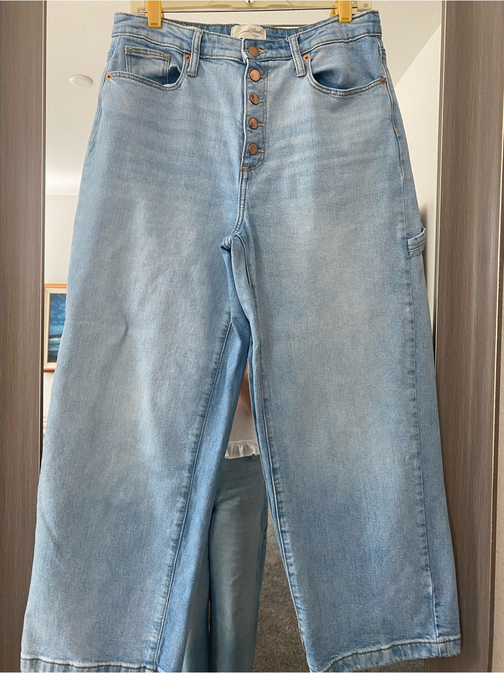 Light Blue High-Rise Button-Fly Wide Leg Jeans
